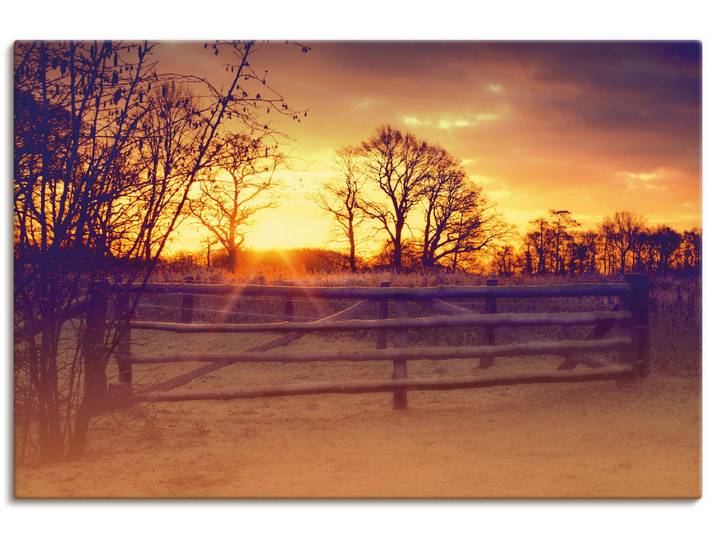 Leinwandbild ARTLAND Sonnenaufgang im Februar , beige (farbe bild(er): naturfarben), B:90cm H:60cm, Bilder, Leinwandbild, auf Holzrahmen gespannt