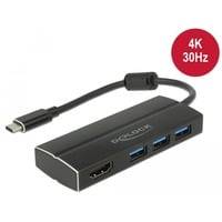 USB 3.2 Gen 1 Hub, USB-C Stecker > 3x USB-A Buchse + HDMI Buchse, USB-Hub schwarz, 15cm