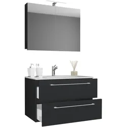 VCM 3-tlg. Waschplatz Waschtisch   Waschbecken Unterschrank Breite 60 cm   Badmöbel Set hängend mit einer Schublade Spiegelschrank   Badinos