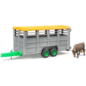 bruder 02227 Landwirtschaftsfahrzeug Viehtransportanhänger mit 1 Rind, Maßstab 1:16