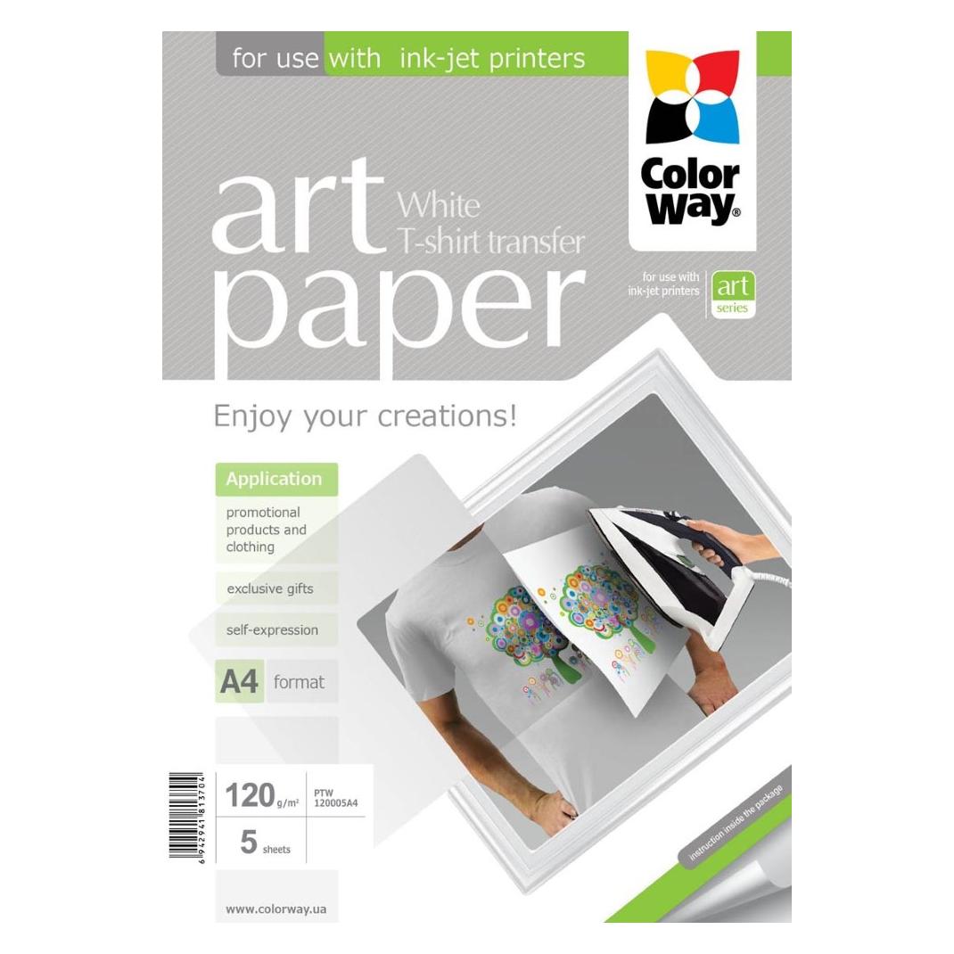 Colorway ART Photo Paper T-shirt transfer (white), A4, 120 g/m2, 5 sheets (120 g/m², A4, 5 Stk.) (PTW120005A4)