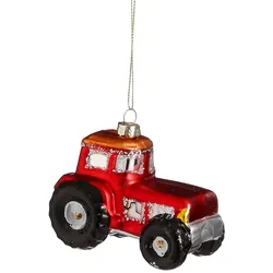 Mica Decorations Christbaumschmuck Glas 9,5cm Traktor mit Glitzer zum Aufhängen - Weihnachtsbaum Anhänger Weihnachten Weihnachtsbaumschmuck Rot