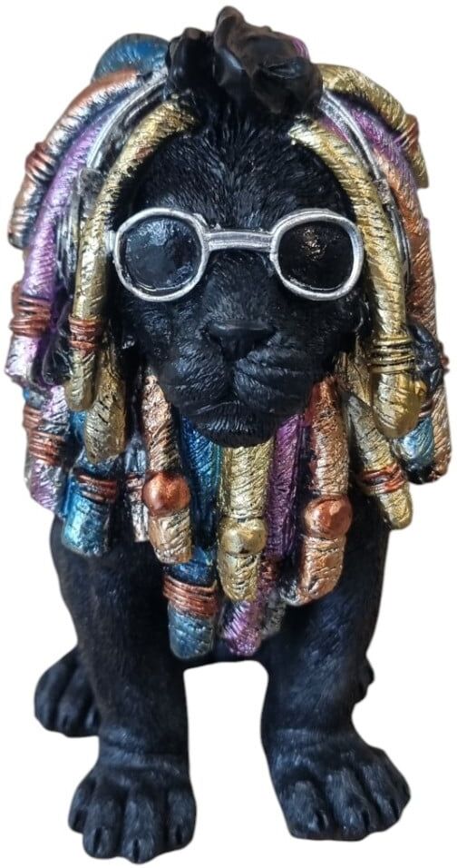 FD Dekofigur Löwe mit Brille 20 cm schwarz bunt