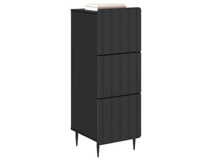 KTHLBRH Schrank mit Schubladen, schwarz, 33 x 34,5 x 92 cm Technisches Holz, rechteckiges Design, Streifenmuster, abgerundete Kanten