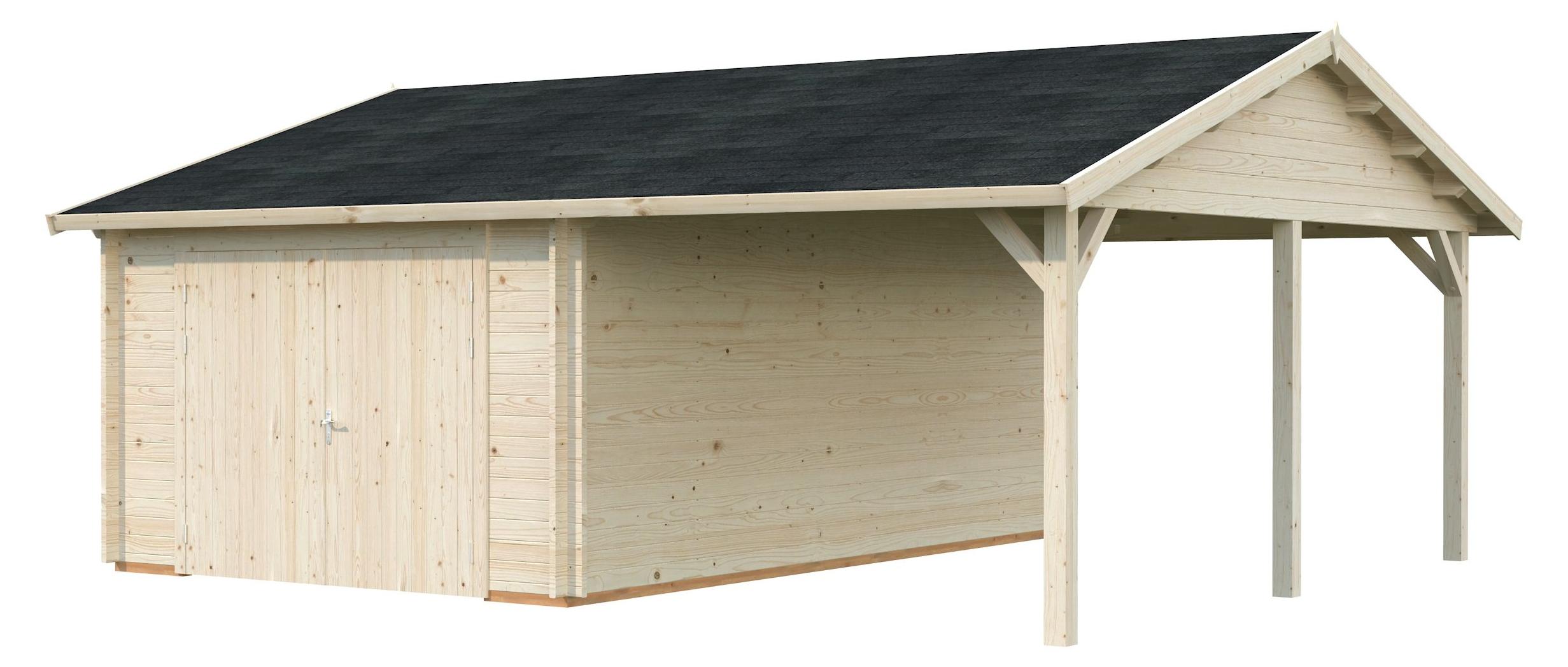 Einzelgarage Palmako Roger 19,0+16,2m² mit Holztor 703 x 619 cm natur