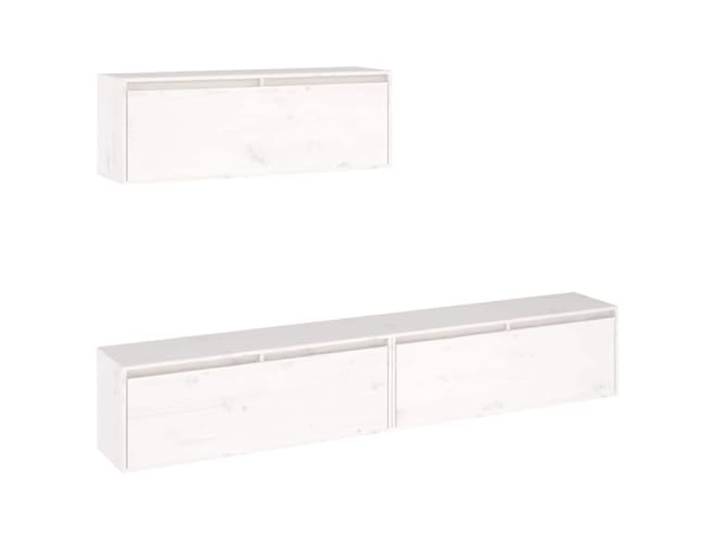 Roanoer 3-teiliges TV-Board Set Massivholz Kiefer Wandmontage Weiß Moderne Schwebeschränke aus echtem Kiefernholz bringen Ordnung ins Wohnzimmer und sparen wertvolle Bodenfläche.