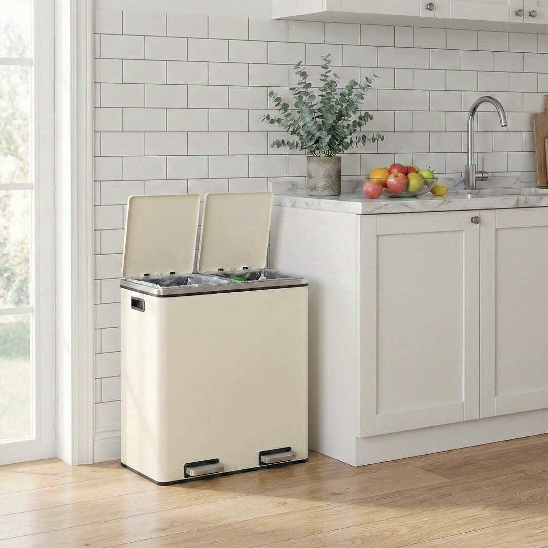 SONGMICS Steel Step On Kitchen Rubbish Bin - 56.78 L Cream