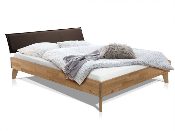 CALIDO 4-Fuß-Bett mit Polsterkopfteil, Material Massivholz