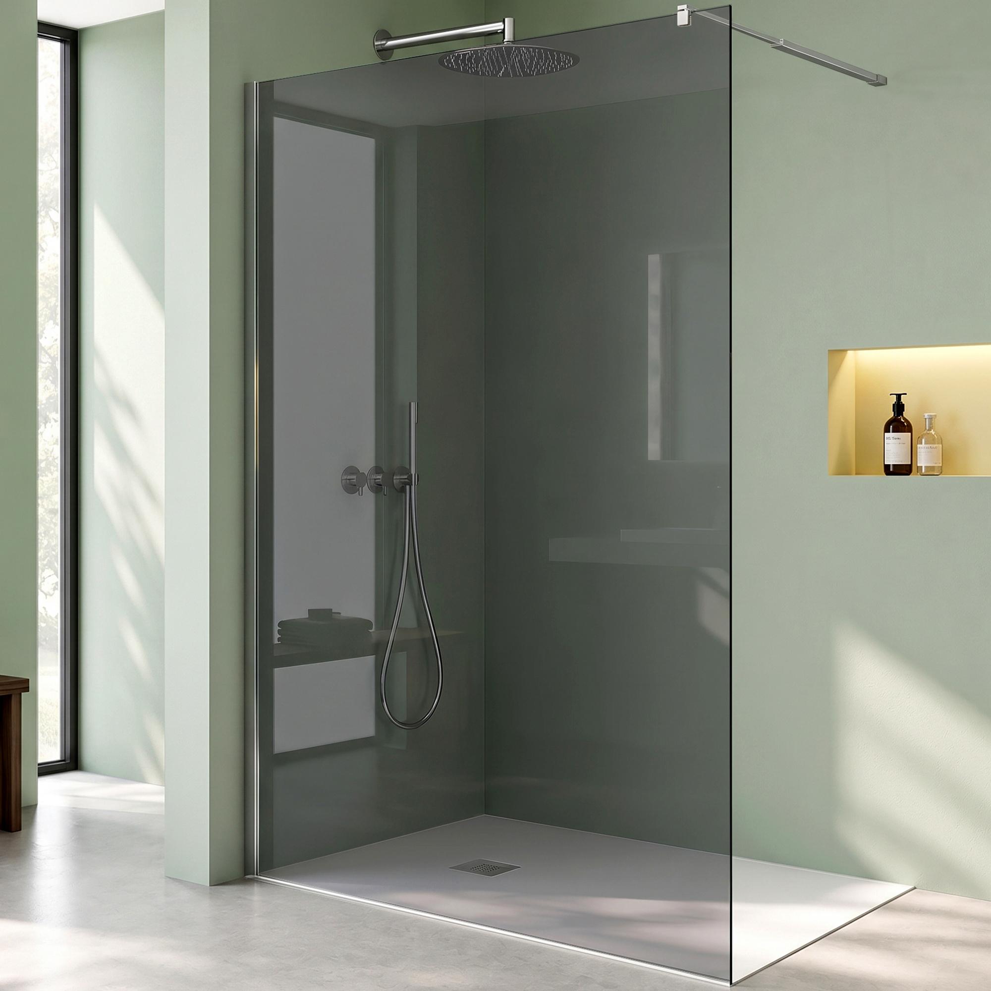 Mai & Mai Duschwand für Dusche Duschabtrennung 140x200cm Walk-In Dusche ESG-Sicherheitsglas 10mm NANO Glas BRAM1 Bremen2VG