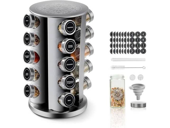 Rangement épices - AUTREMENT - Carrousel 20 pots - Acier inox - Rotatif 360° - 20 pots & accessoires