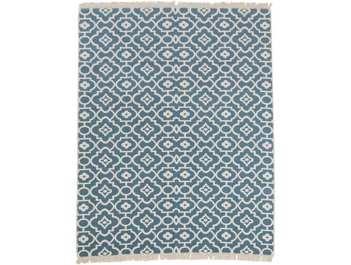 Teppich DONE. PARIS , blau (graublau), B:160cm H:8mm L:250cm, Baumwolle, Kunstfaser, Teppiche, Teppich, Flachgewebe, modernes Ethno Design, mit Fransen, waschbar