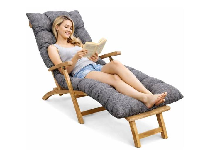 Coussin Bain de Soleil Chaise Longue - Matelas Transat Matelassé 185x60x15 cm - Fabrication Française - Gris