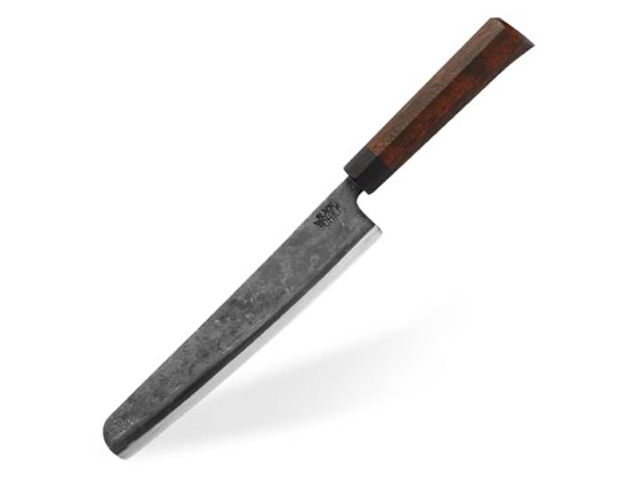 Black Chili Brotmesser ohne Wellenschliff 22 cm Carbonstahl Klinge & Holzgriff aus Eisenholz Brotschneidemesser für Sauerteigbrot & Baguette Extrem scharf & handgeschmiedet MALAGUETA-22