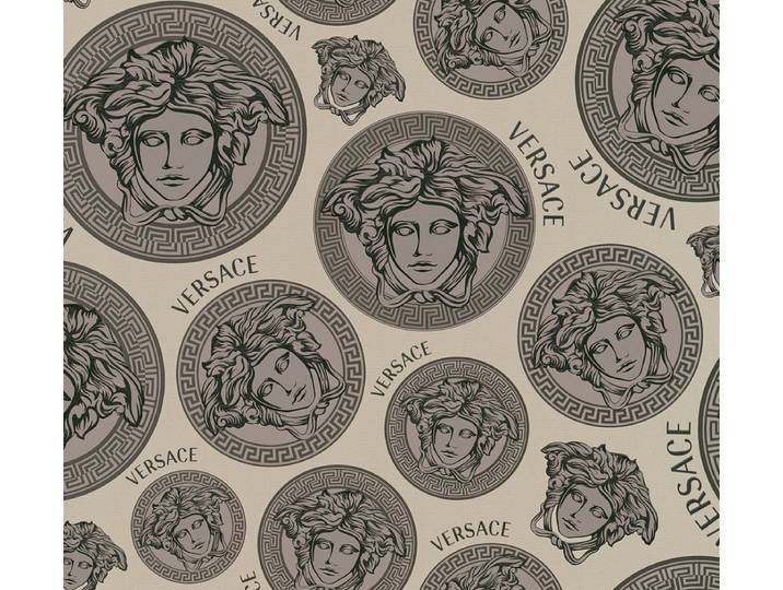 \ MEDUSA HOOFD\ SATIJN GLANZEND BEHANG Design - beige grijs - A.S. Création Versace 5