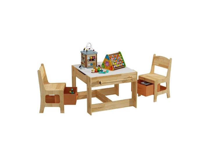 FUFU&GAGA Kindersitzgruppe Kinderspieltisch mit Stühlen, Natur, Massivholz