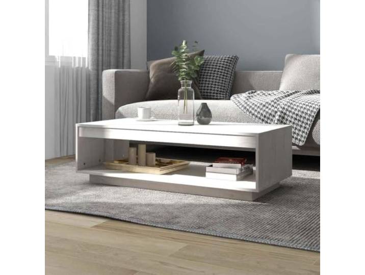TEKGHUT Couchtisch Weiß 110x50x33,5 cm Massivholz Kiefer Beistelltisch Massivholz Kiefer, robuste Tischplatte, Ablagefläche, modernes Design, pflegeleicht