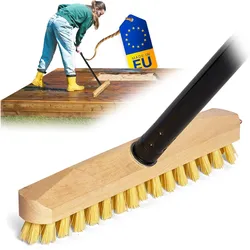 Schrubber aus Holz mit Borsten Wischer mit Gewinde und Steckstiel vierteilig - Scheuerbürste PPN Boden-Bürste Ideal für Reinigung von Balkon Terrasse Garten Innen- Außenbereich