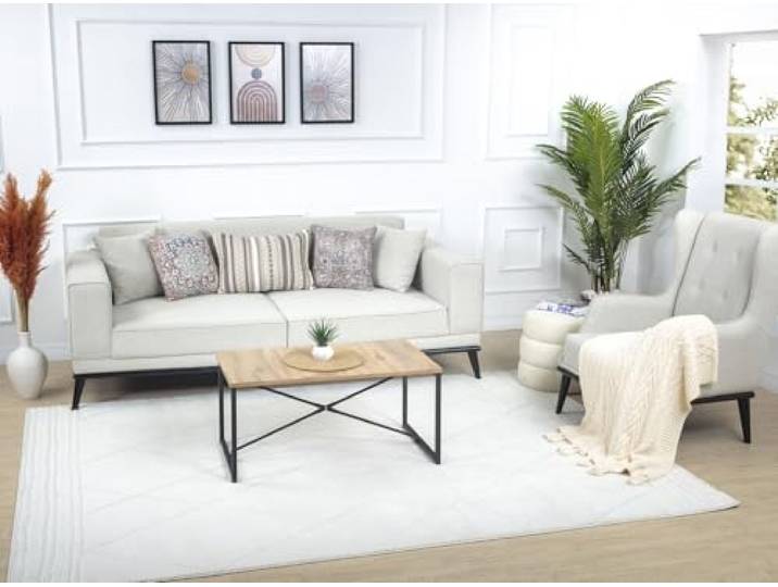 Livabliss Linkka Wohnzimmer Boho, großer Schlafzimmer 160x213 cm für Esszimmer mit geometrischem Muster, Skandinavischer Wohnzimmer modern in Creme