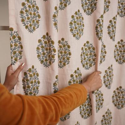 Fabdivine Hook Linen Curtain, Floral Bohemian Drape, Light Filtering Window Treatment, Panel for Bed Room
