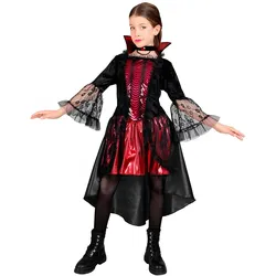 Widmann Dunkle Vampirin Kinderkostüm mit Kleid und Kette (128)