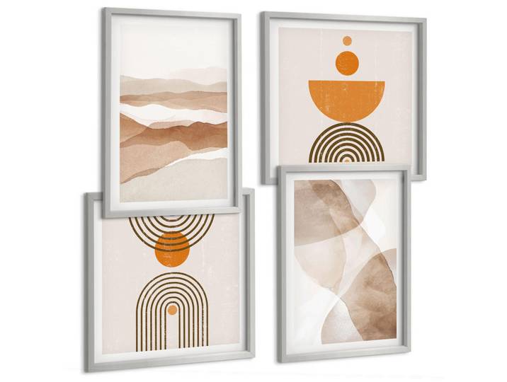 Tulup Bilder SET 4er Set - 50x50 cm & 40x60 cm Silberner Rahmen - Strukturen schattieren Minimalismus, Silberfarben, Kunststoff, Rechteckig, 50x50 cm, gerahmt, Bilder & Rahmen, Bilder