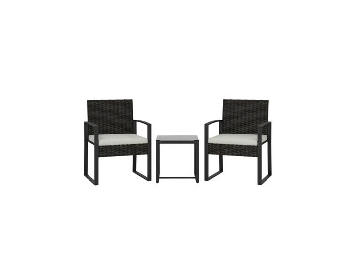 Set bistrot rotin 3pcs:2 fauteuils+table coussins couleur crème pour extérieur