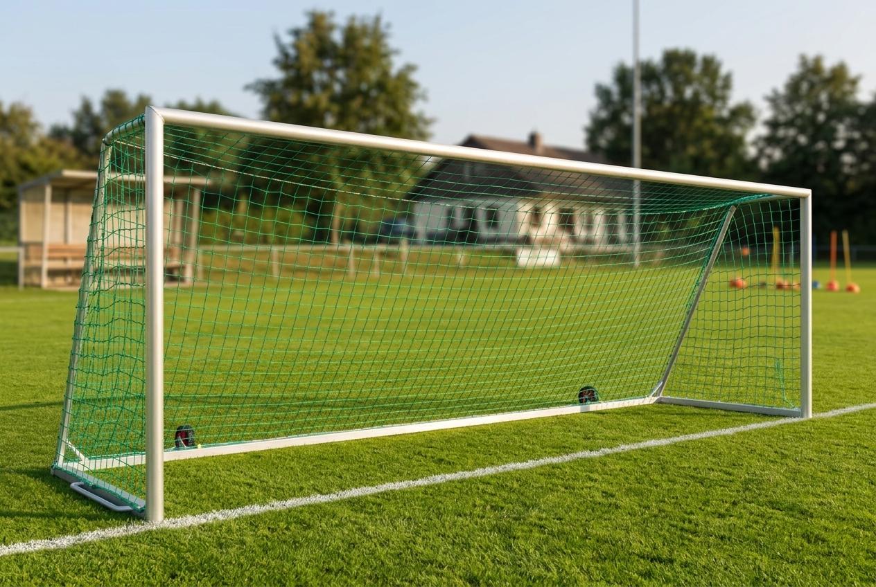 Fußball Großfeldtor 7,32 x 2,44 m - transportabel und vollverschweißt, inkl. Tornetz 2.00m OHNE Transportrollen Kunststoff-Netzhaken