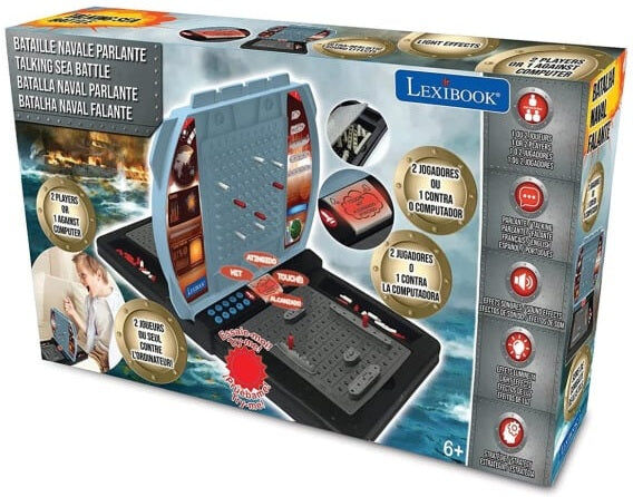 Lexibook Electronic Talking Sea Battle Game for One or Two Players, Ages 6+, Includes 10 Plastic Ships, Electronic Sound Effects and Flashing Light
