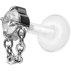 PTFE Labret mit Innengewinde + Titan-Aufsatz KRISTALL + KETTE