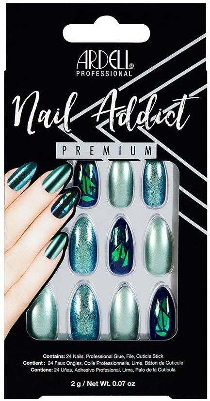Ardell Nail Addict False Nails Green Glitter Chrome