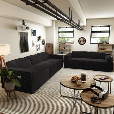 Furniture of America Navir Modern 5-Piece Chenille Foam Modular Compressed Sofa and Loveseat Set