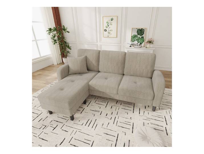 MODFU Schlafsofa Kompaktes Ecksofa in hellem, zeitlosem Beige, 166x118x77 cm, Vielseitig für Wohnen, Arbeiten oder kleine Wohnungen geeignet 1 Teile, Mit Chaiselongue, modular aufgebaut für individuelle Nutzung