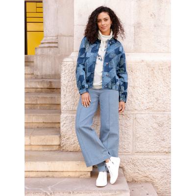 Blouson INSPIRATIONEN, Damen, Gr. 46, blau (jeansblau, gemustert), 99% Baumwolle, 1% Elasthan, gemustert, mehrfarbig, Jacken Blouson