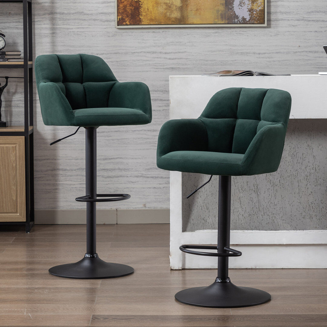 George Oliver Swivel Yes Iron Yes Bar Stool with Iron Frame Velvet-Green 55.9cm W X 59.7cm D