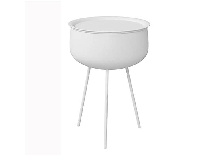 YCCHAH Bett mit Stauraum Runde Nachttisch versteckte Lagerschublade Metall Dreieck Halterung kreativer Kessel Form Schlafzimmer Möbel Desktop(White,S-50cm)