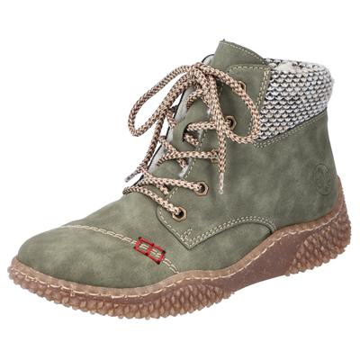 Winterboots RIEKER, Damen, Gr. 37, Warmfutter, grün, Lederimitat, Textil, used, Schuhe Winterboots, mit Ziersteppungen