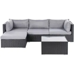 GARTEN-ECKSOFA mit Tisch 4-Sitzer Polyrattan rechtsseitig Schwarz Sano