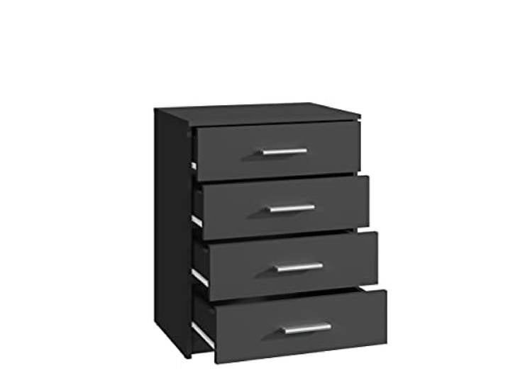MATKAM Schubladen-Kommode Bodo 4S in moderner Optik, B60 x H75 x T35 cm, laminierte Möbelplatte, mit Rückwand, 4Schubfächer, Jede mit länglichem Griff zum Aufmachen (Schwarz)