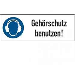Dreifke® Aufkleber | Kombi-Gebotsschild, Gehörschutz benutzen, 74 x 210 - 210x74 mm Folie selbstklebend