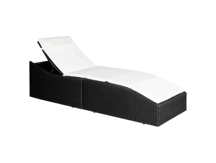 Chaise longue avec coussin Résine tressée Noir