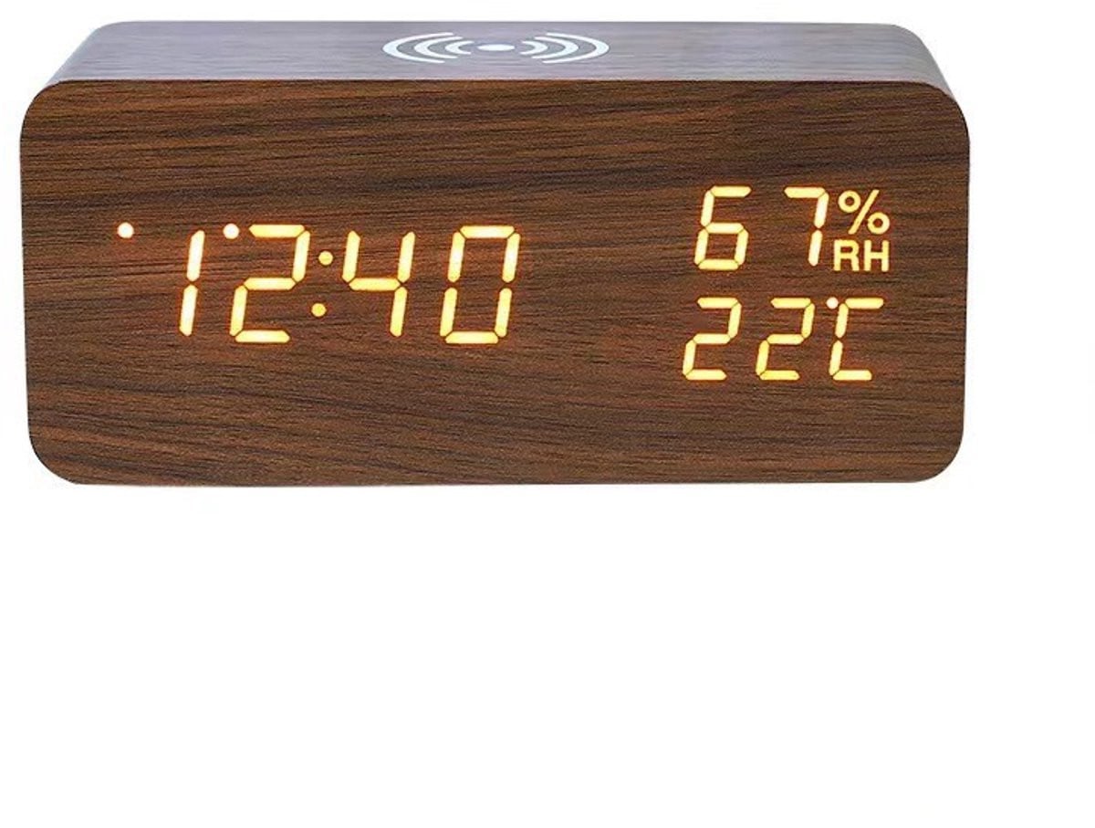 Houten Digitale Wekker en Weerstation voor Binnen