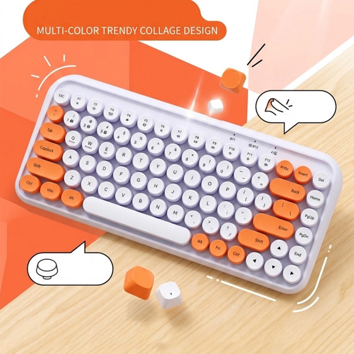 INF 84-Tasten kompakte kabellose Tastatur – Bluetooth & 2,4G Dualmodus, stille runde Tasten, tragbar, kompatibel mit Windows, Violett