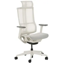 Carmen 7574 Ergonomischer Bürostuhl mit Netzrücken, Kopfstütze und 3D-Armlehnen – Creme