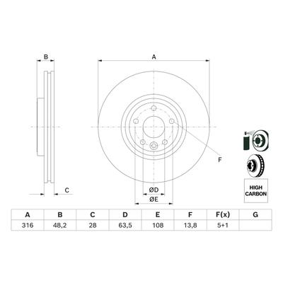 BOSCH Bremsscheibe 0 986 479 E62 belüftet 316mm 28mm für JAGUAR