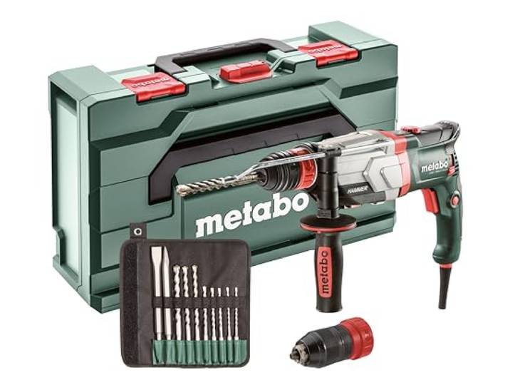 metabo UHEV 2860-2 Quick Set\, Marteau Perforateur Burineur SDS-Plus\, Vert Marteau multifonction 2 vitesses avec mandrin interchangeable\, cable 4 m et coffret\, sans batterie ni chargeur