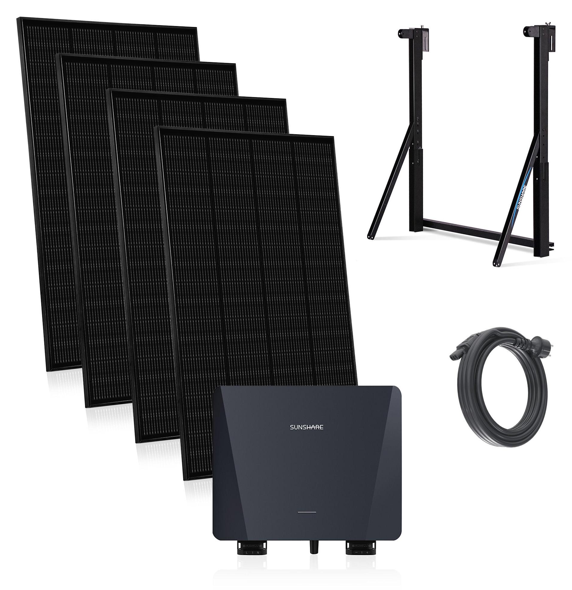 SUNSHARE Ray 800 W Balkonkraftwerk, PV-Universalhalterung, 4 x 200W Module, 800W Inverter