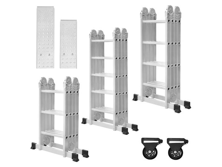 Échelle multifonction 6-en-1 en aluminium, échelle pliante avec plateforme, échelle combinée réglable pour la maison, l'entretien et la construction
