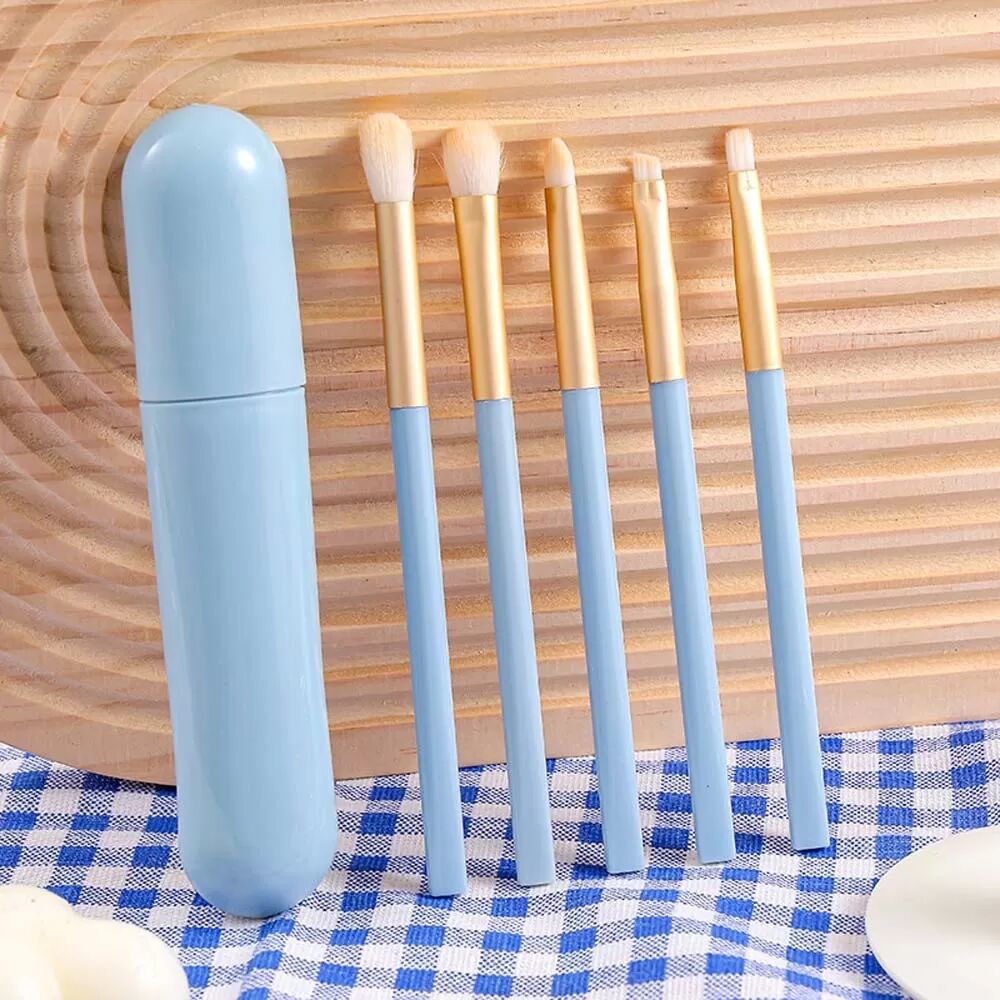 INF Ensemble de 5 pinceaux à paupières - Poils synthétiques doux pour un estompage parfait Bleu
