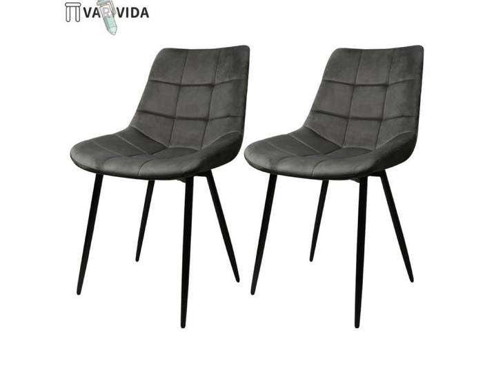 VARIVIDA 2X Chaises de cuisine en velours (gris foncé)