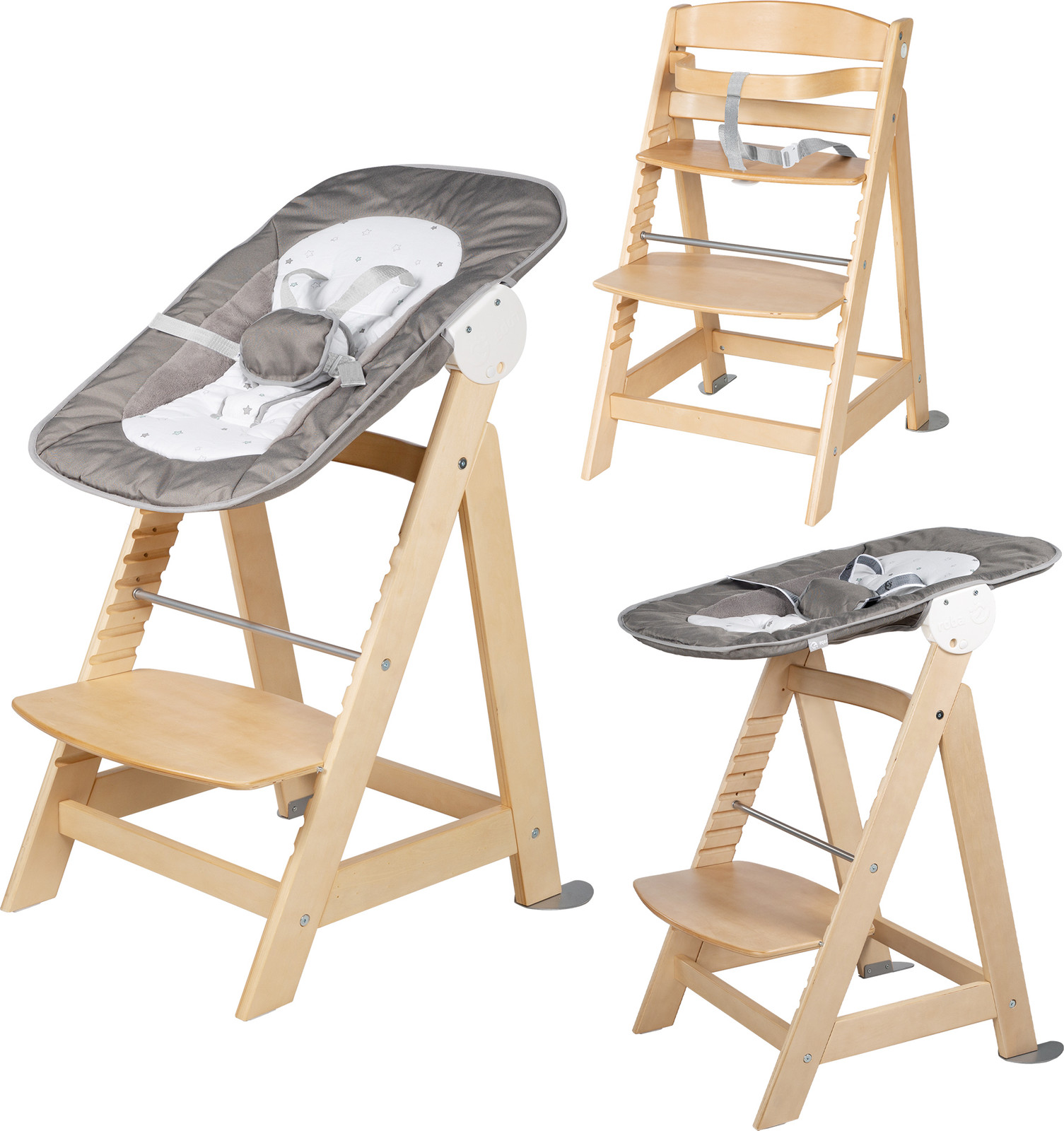 ROBA Born Up 2-in-1 Kinderstoel en Relaxstoel - Sternenzauber - Natuurlijk Hout